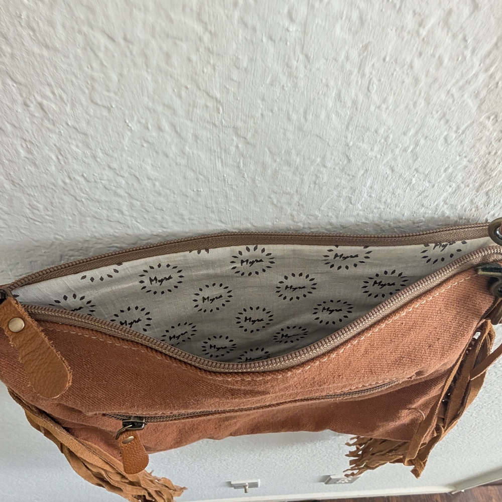 Brown and Tan Leather Fringe Crossbody Bag - Picture 5 of 5